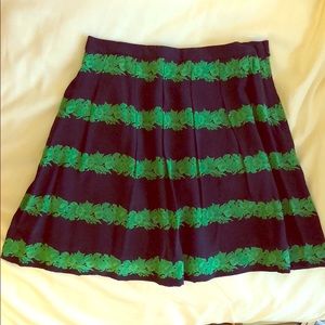 J Crew navy and green holiday wreath skirt